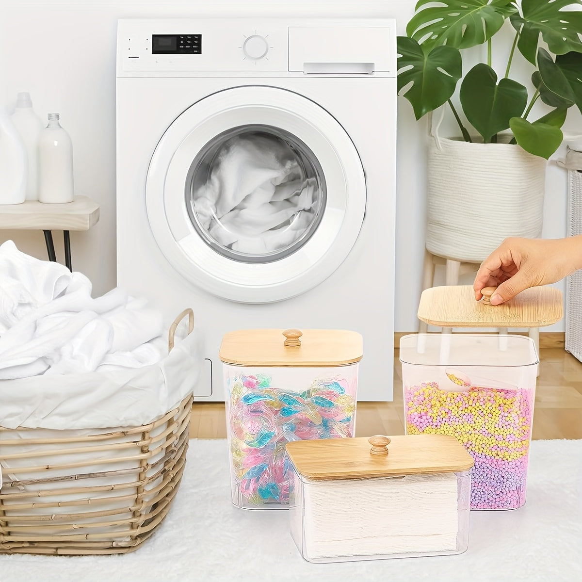 3-Pack Clear Laundry Organizers with Lids and Labels