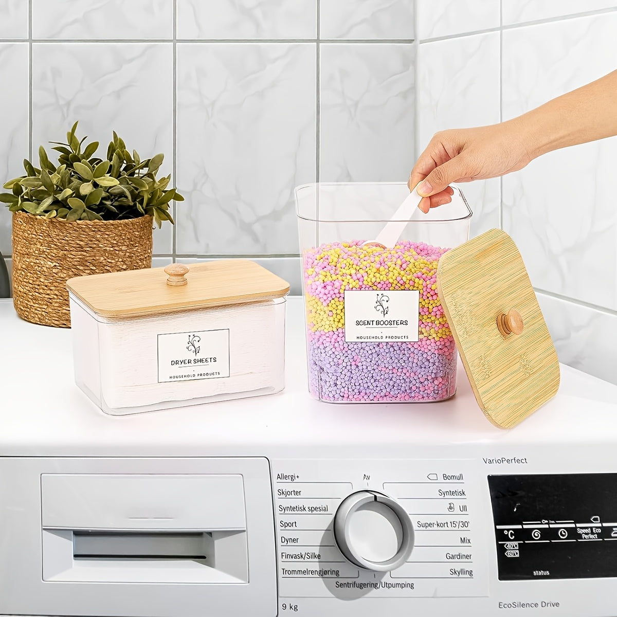 3-Pack Clear Laundry Organizers with Lids and Labels