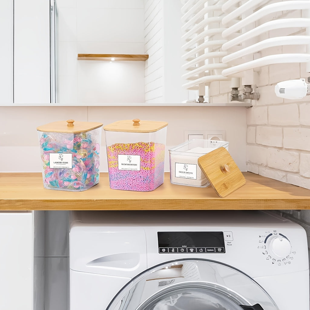 3-Pack Clear Laundry Organizers with Lids and Labels