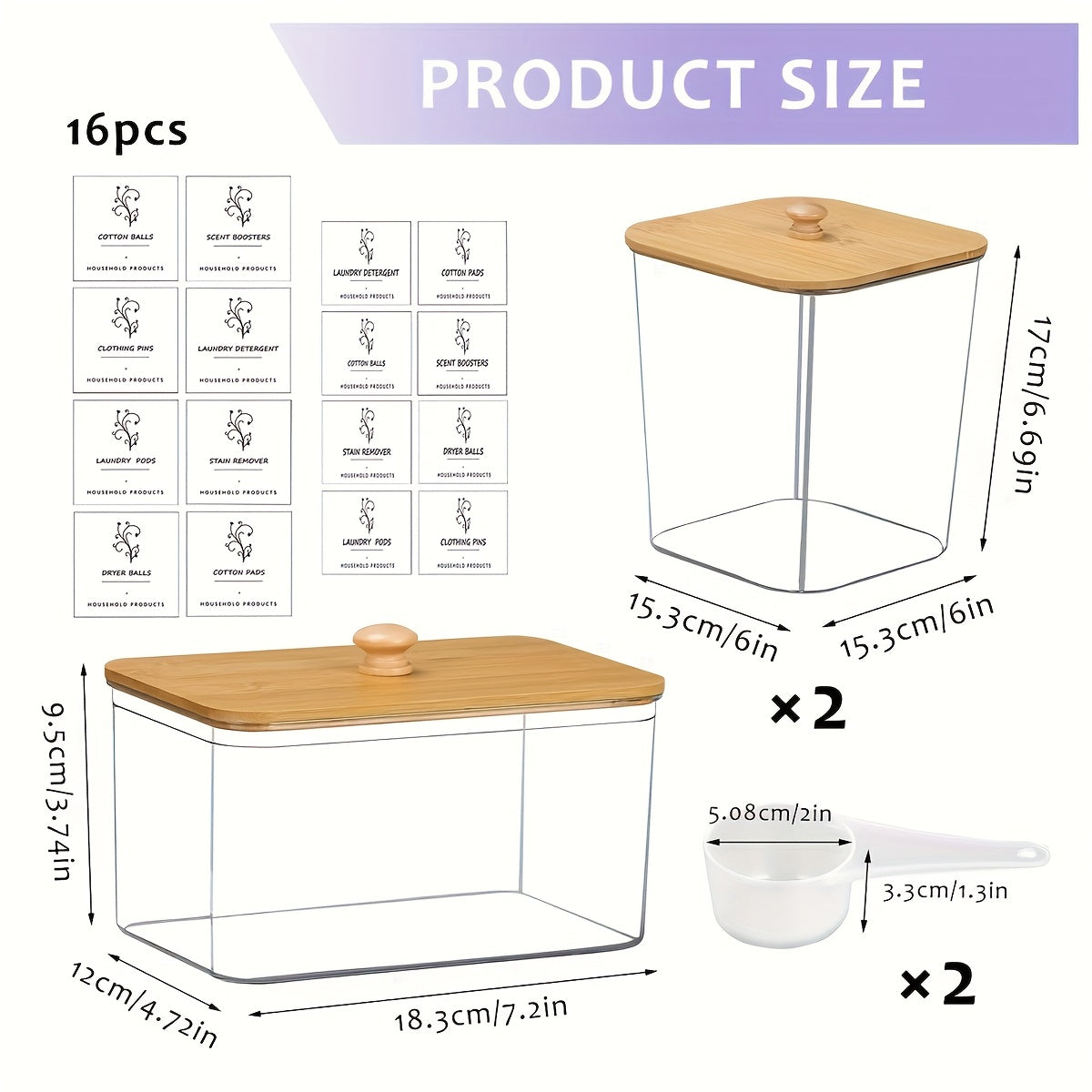 3-Pack Clear Laundry Organizers with Lids and Labels